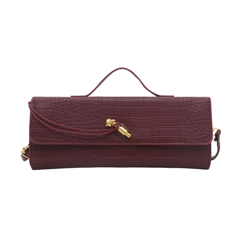 Women's Croc Leather Evening Bag Maroon Diagonal Lock - Image 4