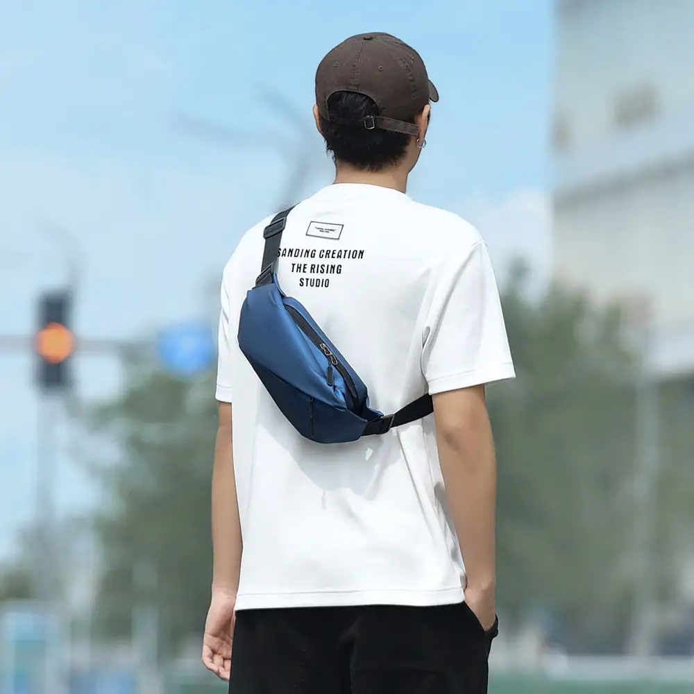 Men's Grey Crossbody Bag with Zip Closure Leather Goods
