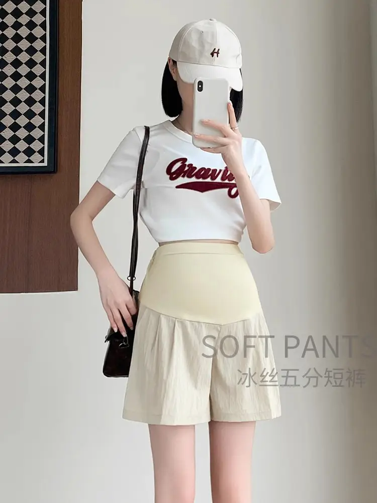 Maternity Shorts Summer Thin Outer Wear Ice Silk Yamamoto Pants 2025 New Style Casual Pants That Do Not Tighten the Belly Maternity Wear