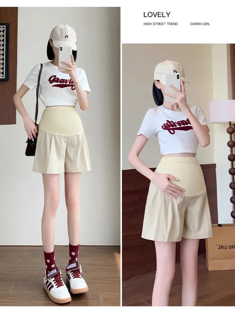 Maternity Shorts Summer Thin Outer Wear Ice Silk Yamamoto Pants 2025 New Style Casual Pants That Do Not Tighten the Belly Maternity Wear — feature 16