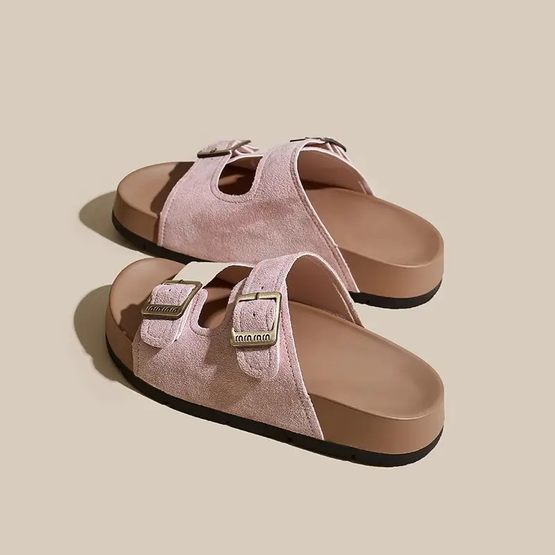 Birkenstock Sandals for Women's Outer Wear 2025 Summer New Thick-Soled Genuine Leather Lazy Slippers Beach Slippers Cork Shoes - Image 3