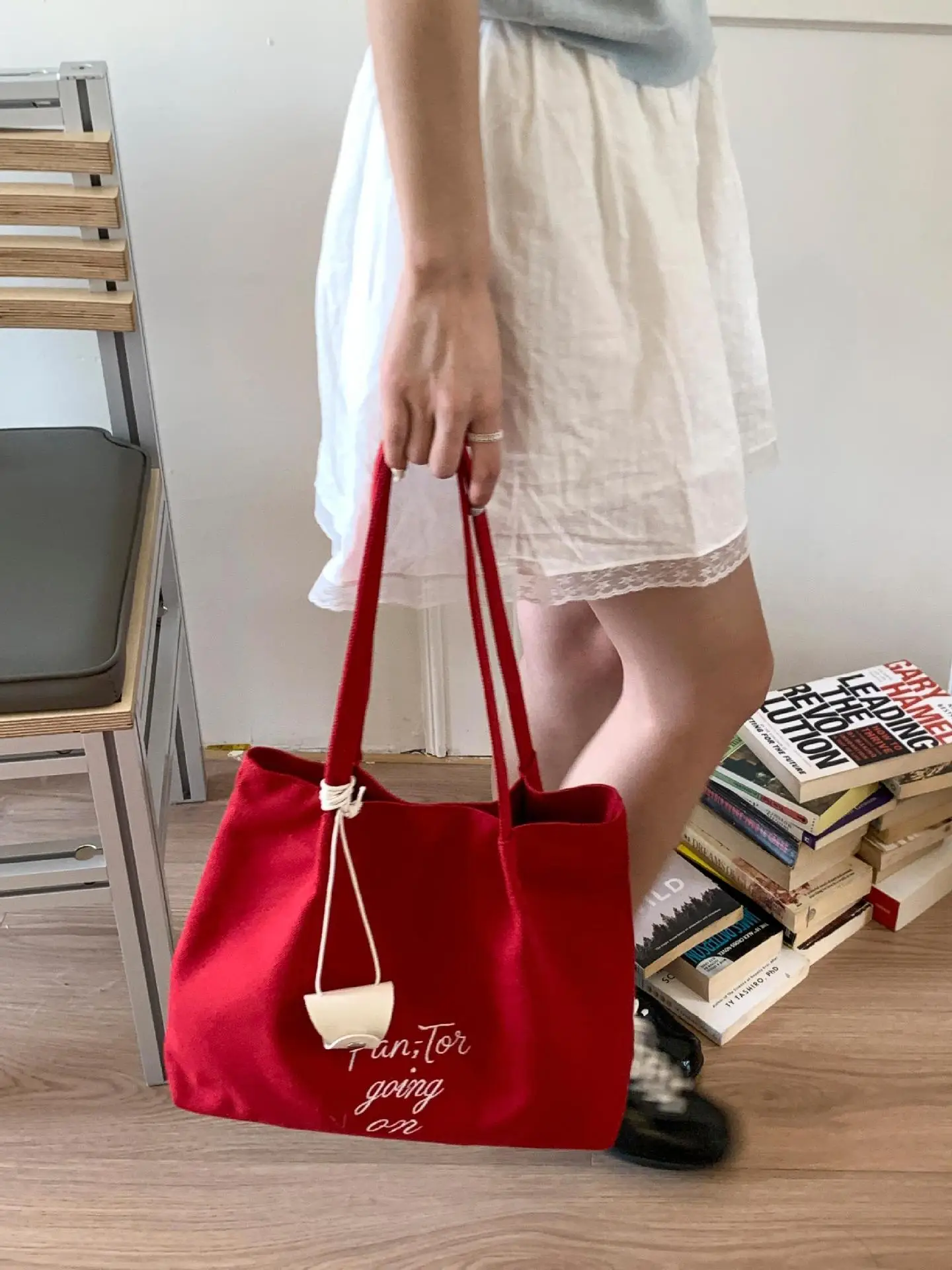 Red Canvas Women's Large Tote Bag 2025 - Image 5