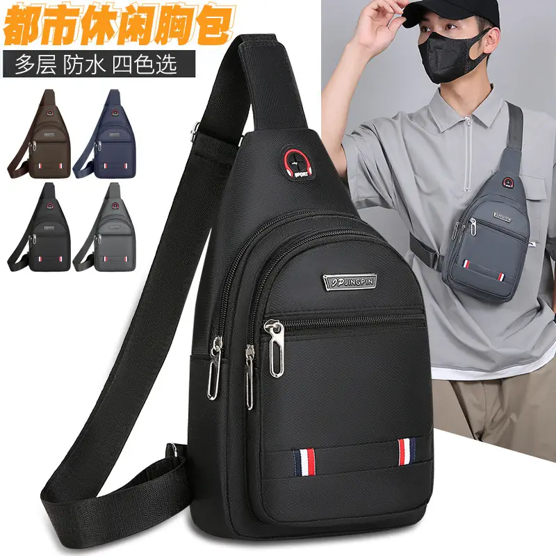 Men's Waterproof Crossbody Bag Black Oxford Cloth Sports Chest Bag - Image 6