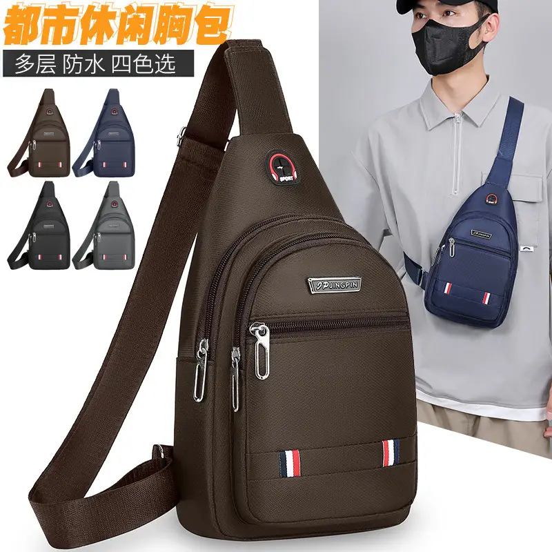 Men's Waterproof Crossbody Bag Black Oxford Cloth Sports Chest Bag - Image 7