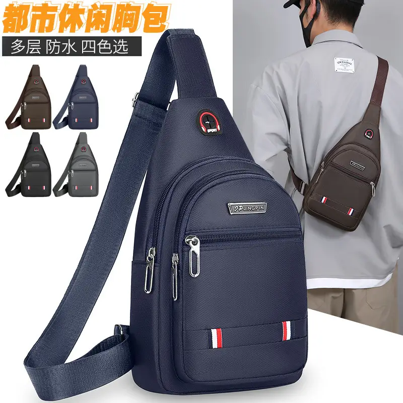 Men's Waterproof Crossbody Bag Black Oxford Cloth Sports Chest Bag - Image 8