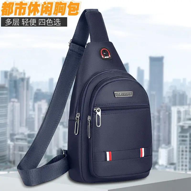 Men's Waterproof Crossbody Bag Black Oxford Cloth Sports Chest Bag - Image 2