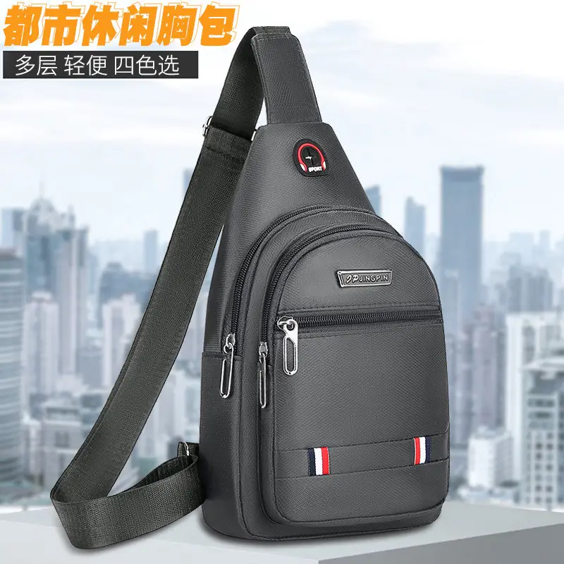 Men's Waterproof Crossbody Bag Black Oxford Cloth Sports Chest Bag - Image 3