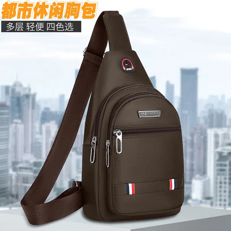 Men's Waterproof Crossbody Bag Black Oxford Cloth Sports Chest Bag - Image 4