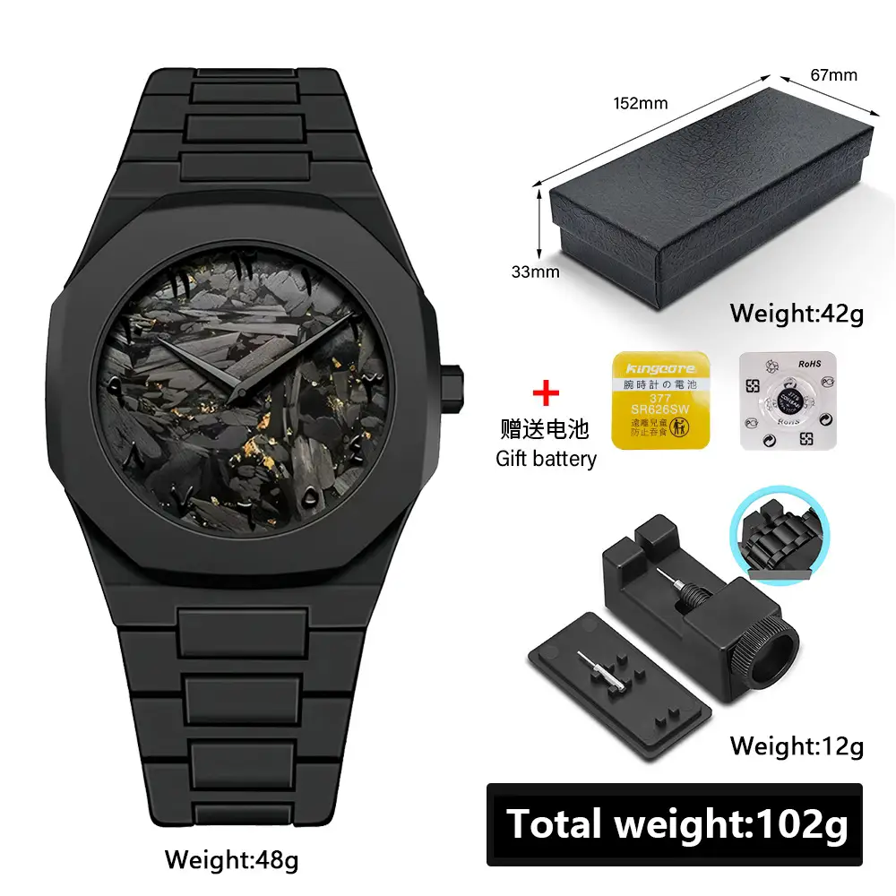 Men's Black Quartz Watch with Gift Battery & Waterproof Design