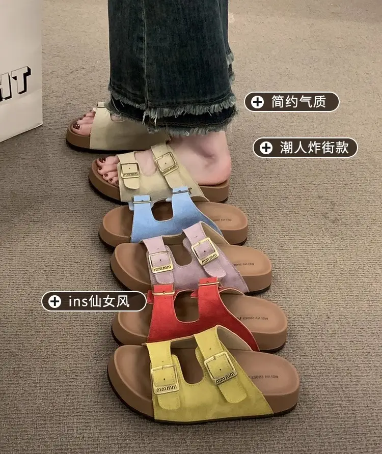Thick-Soled Birkenstock Slippers for Women's Summer Outer Wear Retro Versatile Sandals 2025 New Style Birkenstock Beach Sandals — feature 2