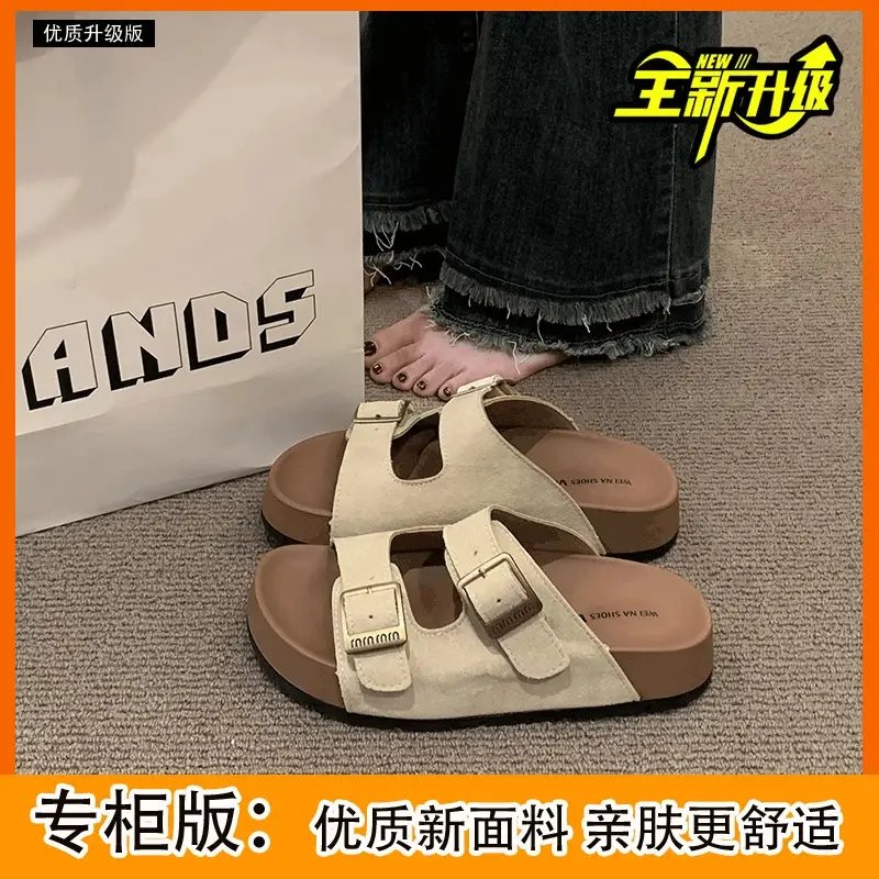 Thick-Soled Birkenstock Slippers for Women's Summer Outer Wear Retro Versatile Sandals 2025 New Style Birkenstock Beach Sandals