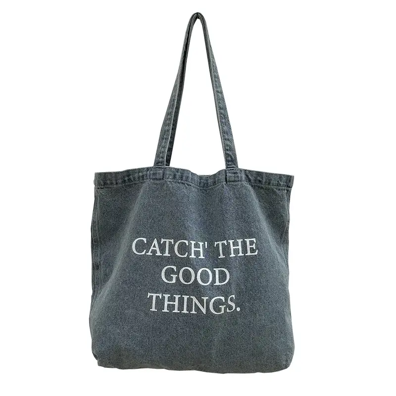 Women Denim Shoulder Bag Catch Good Things Canvas Large - Image 7