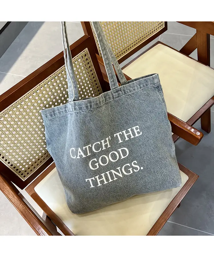 Women Denim Shoulder Bag Catch Good Things Canvas Large — feature 11