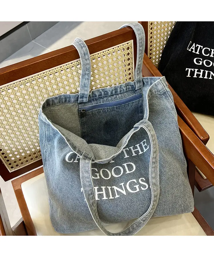Women Denim Shoulder Bag Catch Good Things Canvas Large — feature 12