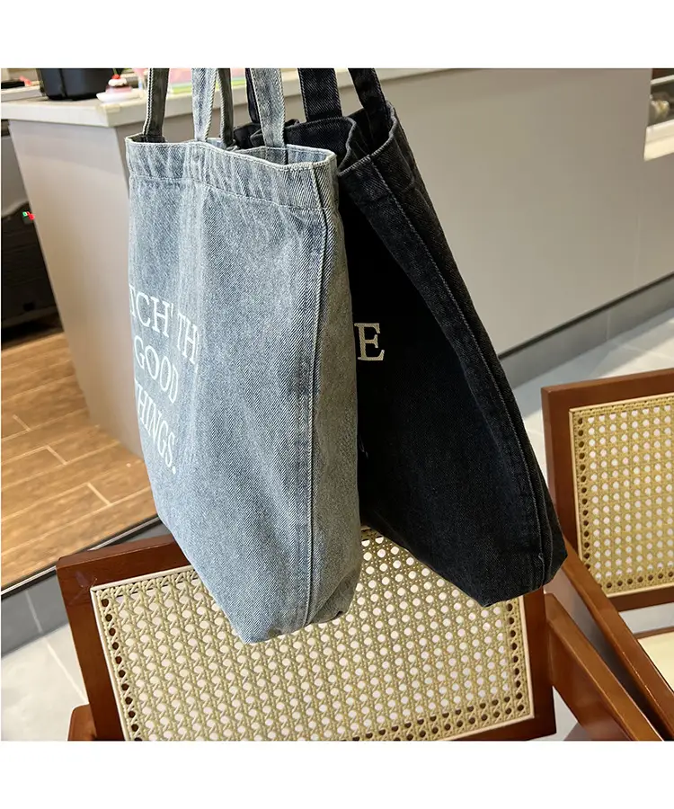 Women Denim Shoulder Bag Catch Good Things Canvas Large — feature 13