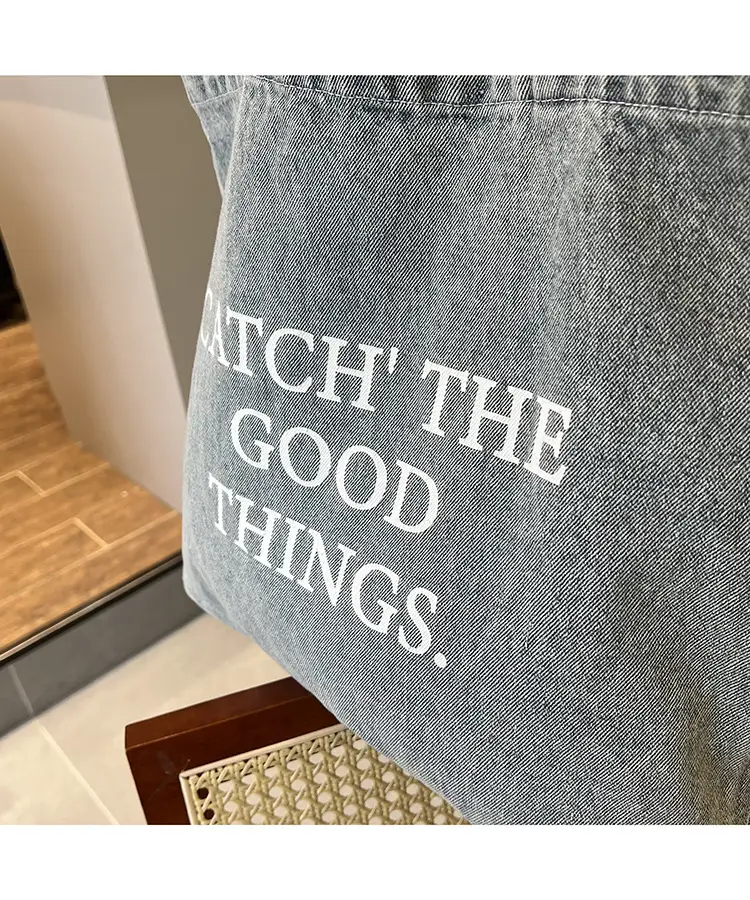 Women Denim Shoulder Bag Catch Good Things Canvas Large — feature 14