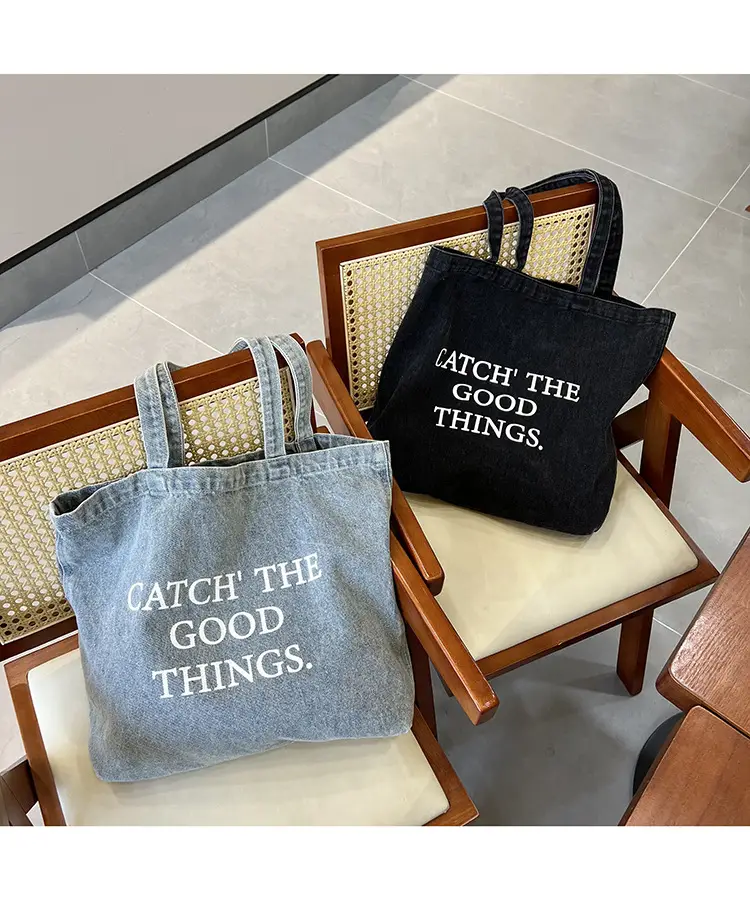 Women Denim Shoulder Bag Catch Good Things Canvas Large — feature 2