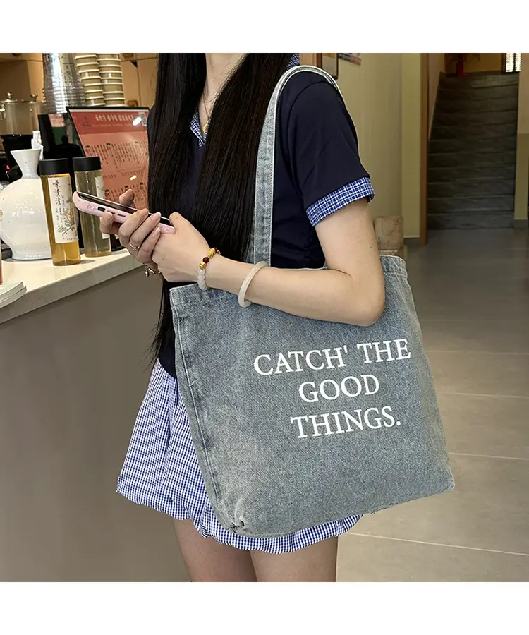 Women Denim Shoulder Bag Catch Good Things Canvas Large — feature 20