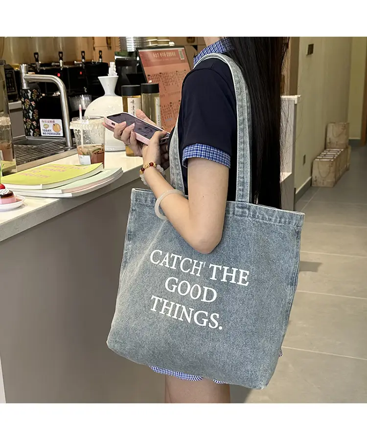 Women Denim Shoulder Bag Catch Good Things Canvas Large — feature 21
