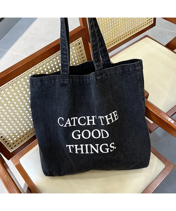 Women Denim Shoulder Bag Catch Good Things Canvas Large — feature 4