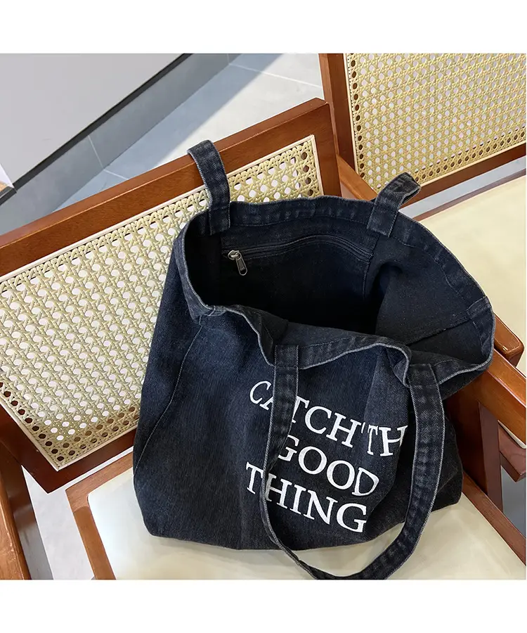 Women Denim Shoulder Bag Catch Good Things Canvas Large — feature 5