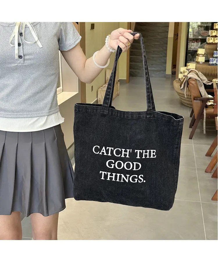 Women Denim Shoulder Bag Catch Good Things Canvas Large — feature 6