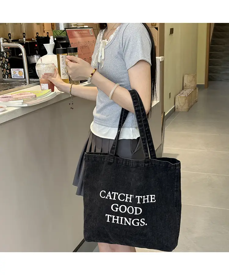 Women Denim Shoulder Bag Catch Good Things Canvas Large — feature 8