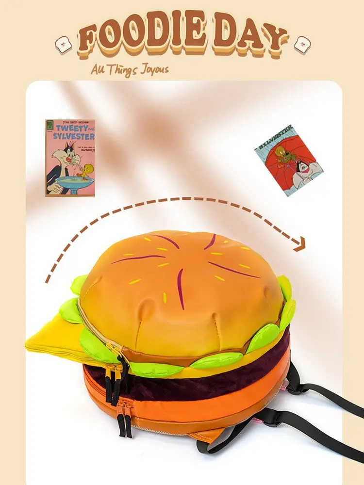 Ins New Popular Same Style Cartoon Cheese Cute Versatile Student School Bag Burger Large Capacity Multi-Layer Backpack