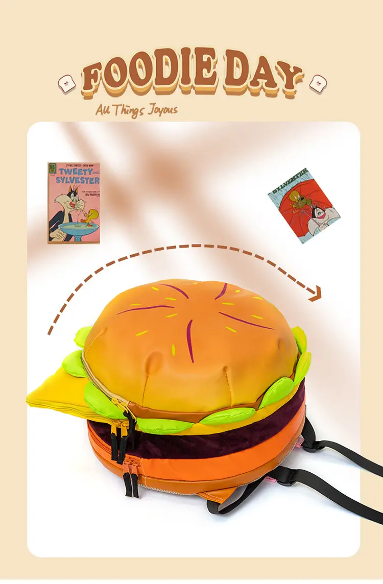Ins New Popular Same Style Cartoon Cheese Cute Versatile Student School Bag Burger Large Capacity Multi-Layer Backpack — feature 1