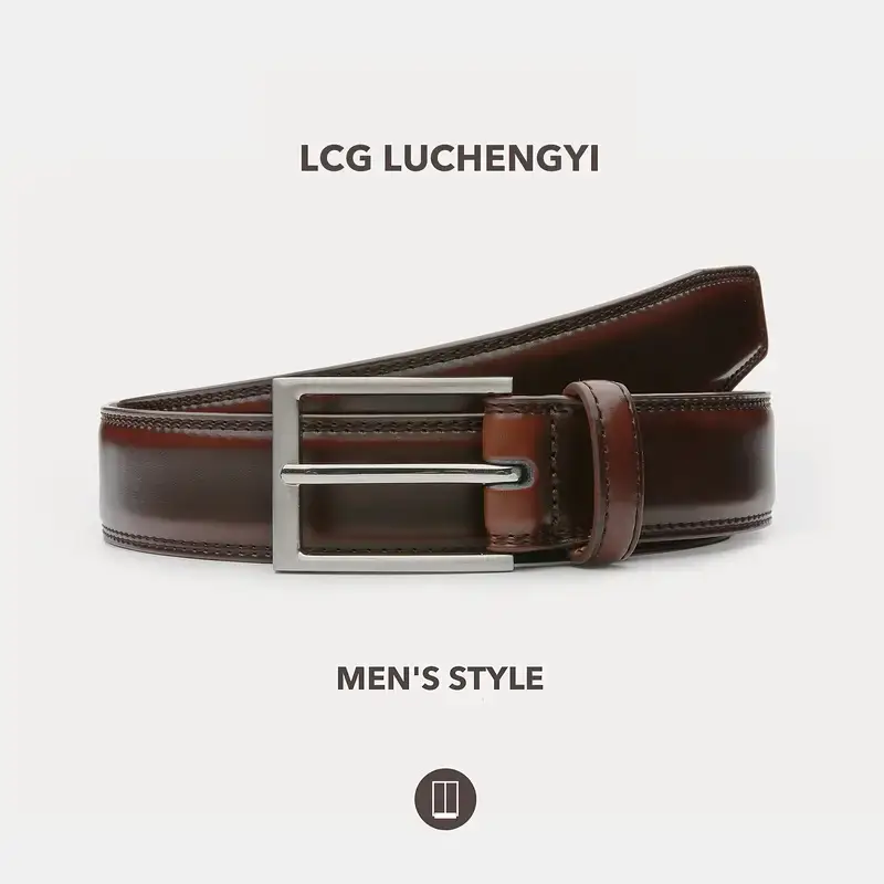 Men's Brown Leather Belt with Pin Buckle - Image 5