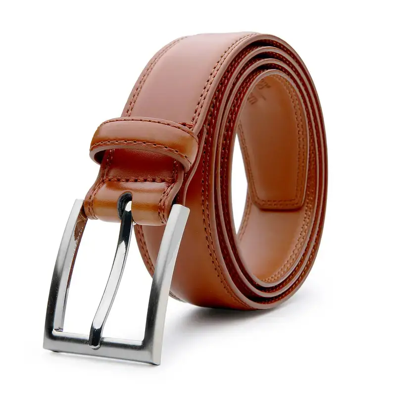 Men's Brown Leather Belt with Pin Buckle - Image 3