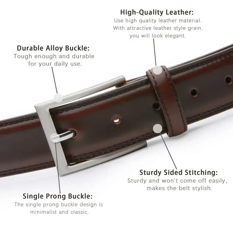 Men's Brown Leather Belt with Pin Buckle — feature 4