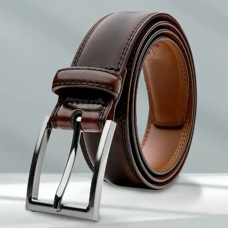 Men's Brown Leather Belt with Pin Buckle - Image 2