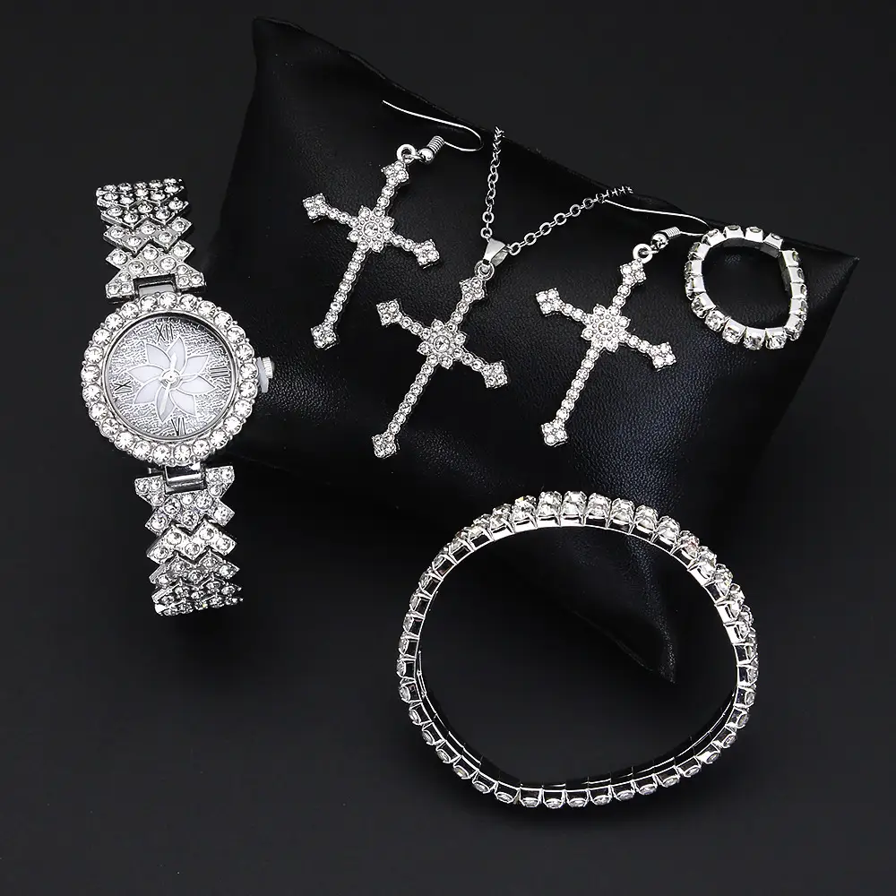 Women's Diamond Crown Watch Set with Earrings & Necklace - Image 2