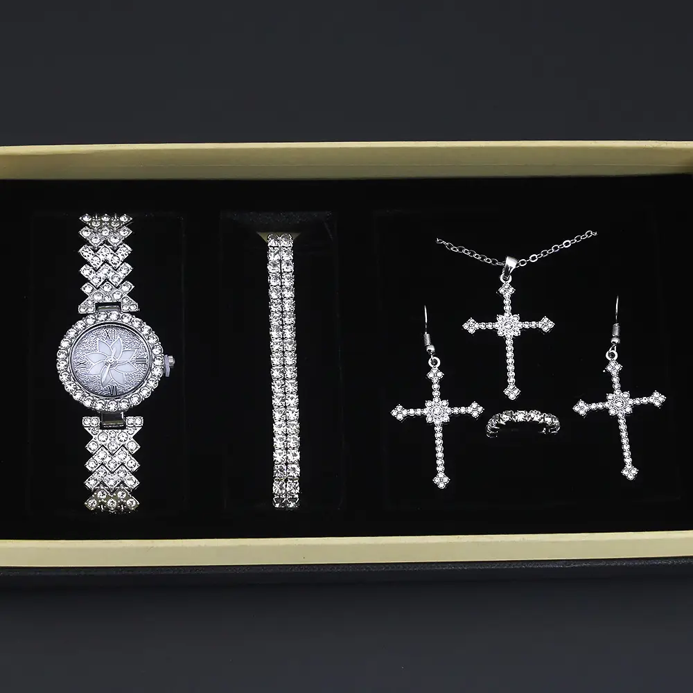 Women's Diamond Crown Watch Set with Earrings & Necklace - Image 3