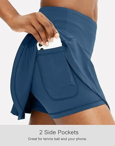 Women's Blue Pleated Belly Controlling Skirt — feature 11