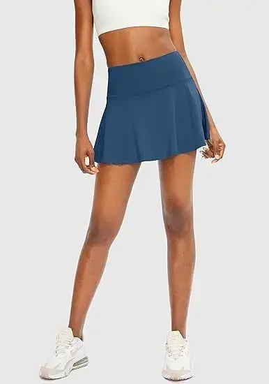 Women's Blue Pleated Belly Controlling Skirt — feature 13