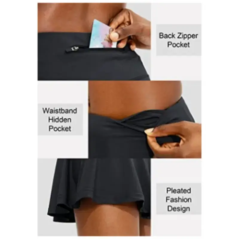Women's Blue Pleated Belly Controlling Skirt — feature 17