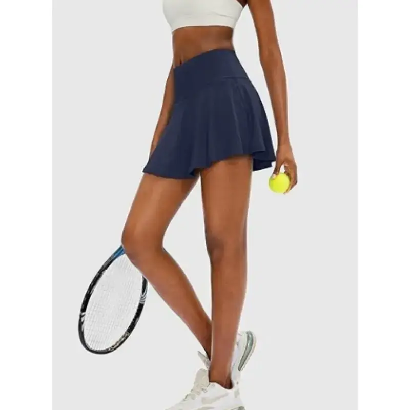 Women's Blue Pleated Belly Controlling Skirt — feature 18