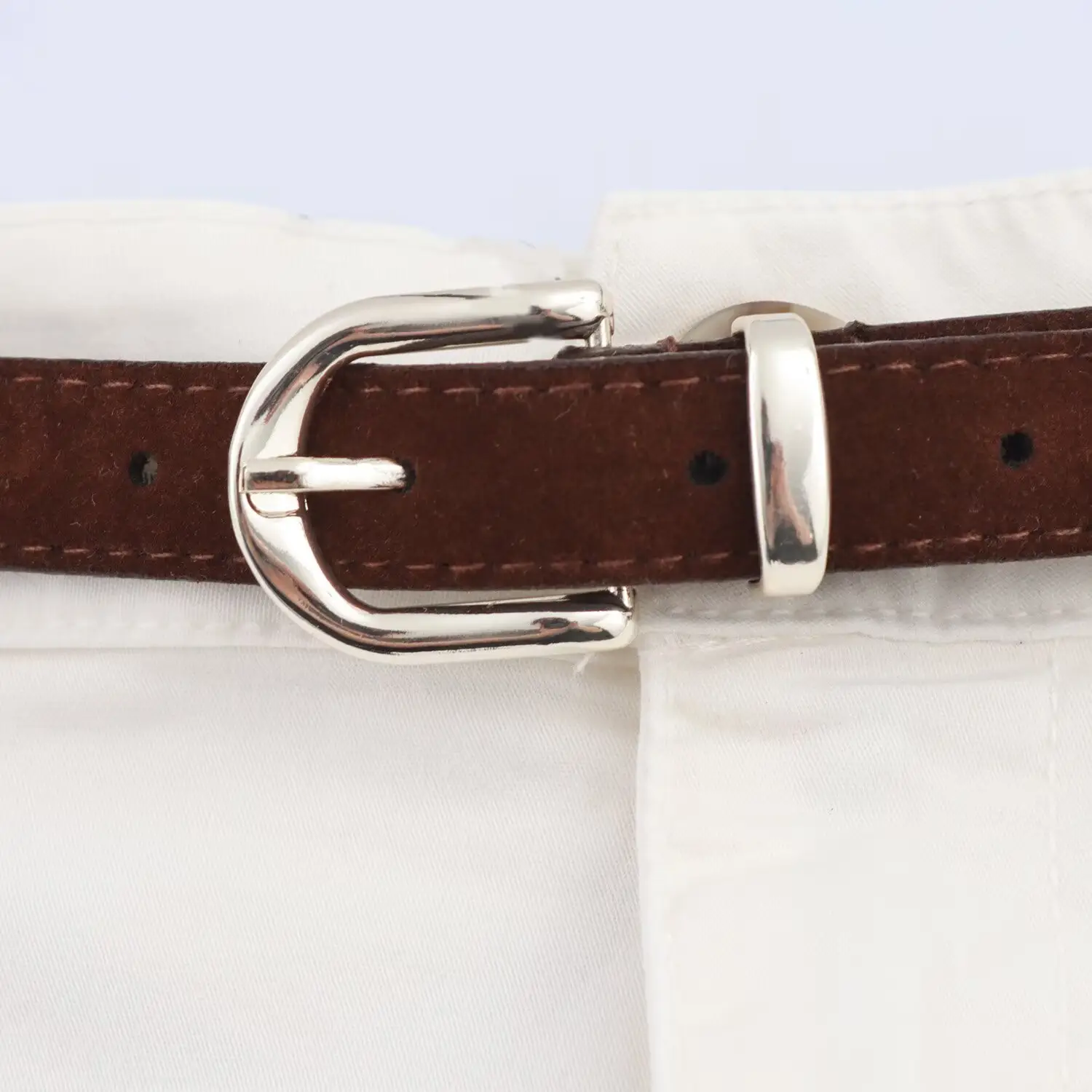 Zar Two-Color Belt Shorts White Brown Casual - Image 6