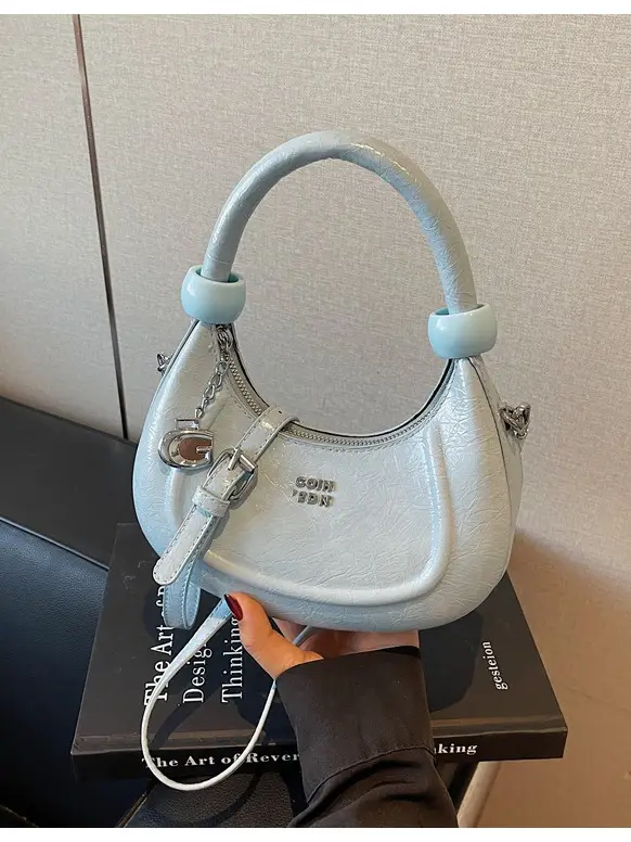 2025 Summer Retro Crescent Shoulder Bag Light Blue - Image 7