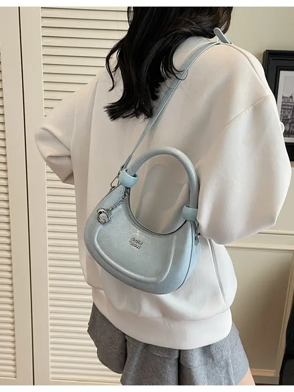 2025 Summer Retro Crescent Shoulder Bag Light Blue - Image 9