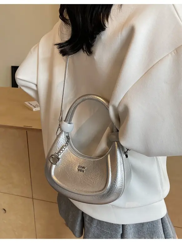 2025 Summer Retro Crescent Shoulder Bag Light Blue - Image 10