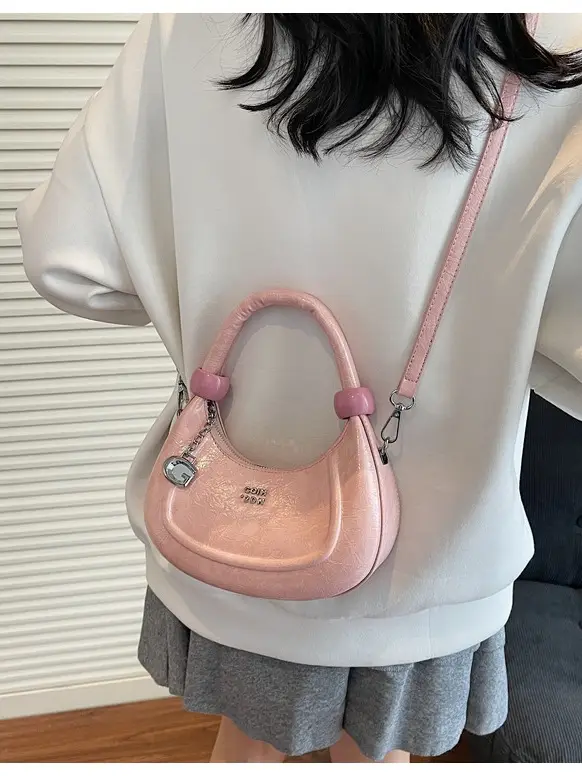 2025 Summer Retro Crescent Shoulder Bag Light Blue - Image 11