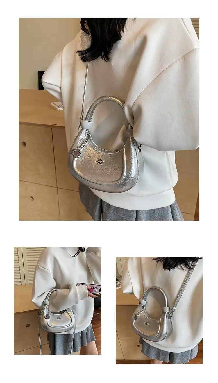2025 Summer Retro Crescent Shoulder Bag Light Blue — feature 14
