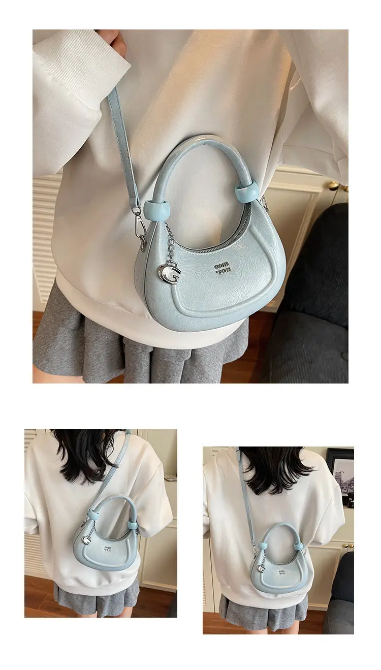 2025 Summer Retro Crescent Shoulder Bag Light Blue — feature 15