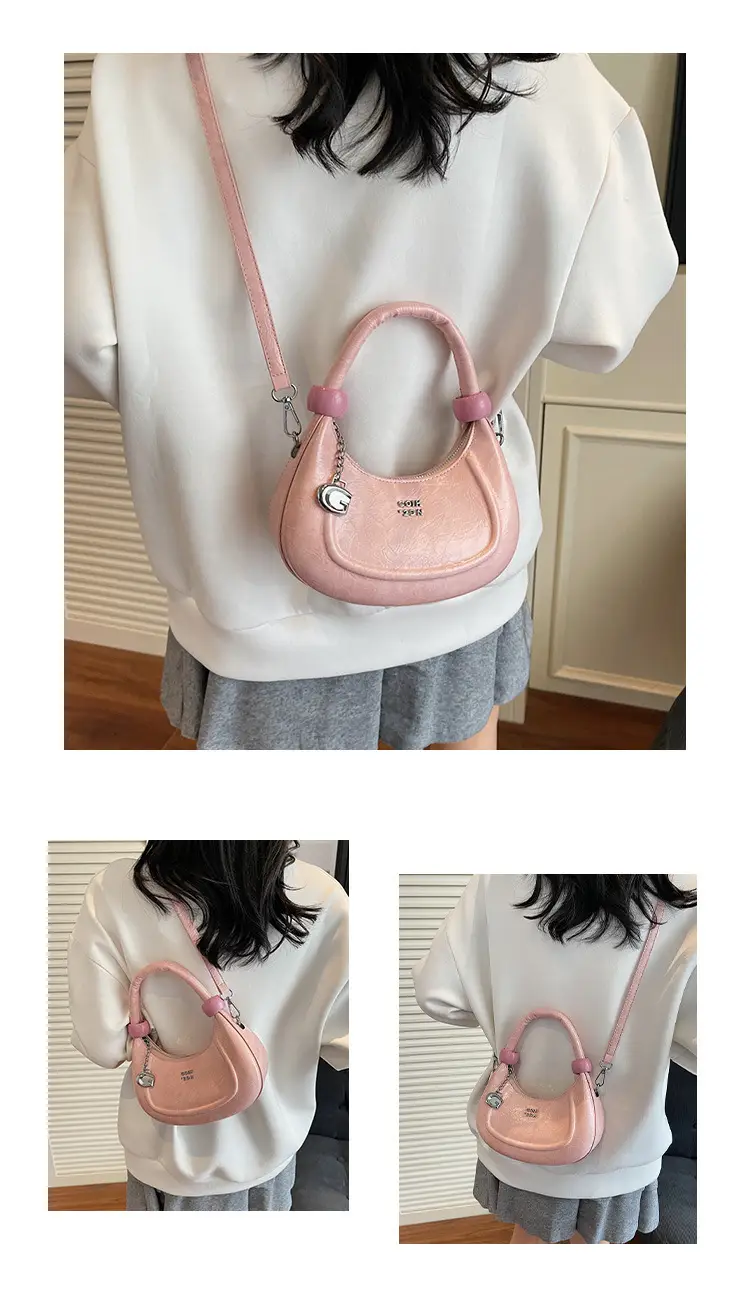 2025 Summer Retro Crescent Shoulder Bag Light Blue — feature 16