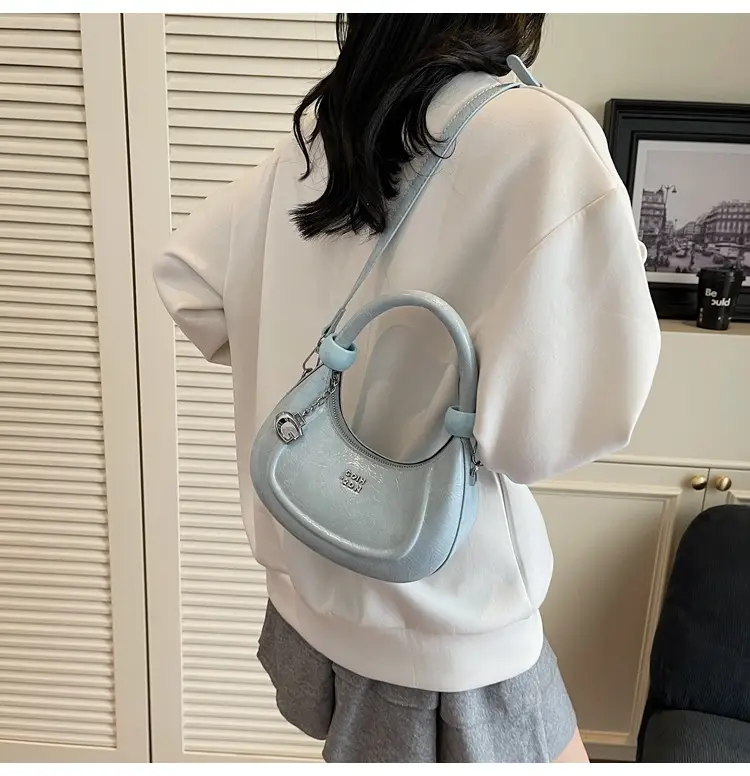 2025 Summer Retro Crescent Shoulder Bag Light Blue — feature 21