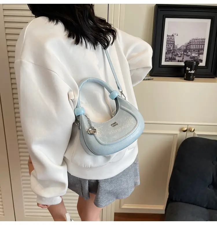 2025 Summer Retro Crescent Shoulder Bag Light Blue — feature 22