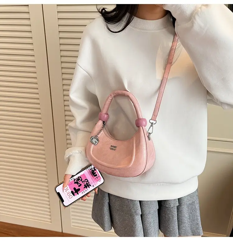 2025 Summer Retro Crescent Shoulder Bag Light Blue — feature 24
